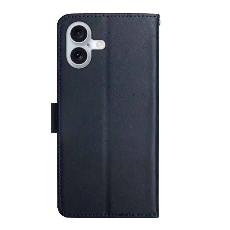 For iPhone 16 Plus Genuine Leather Fingerprint-proof Flip Phone Case(Blue)