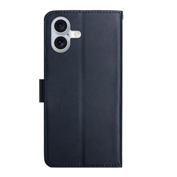 For iPhone 16 Plus Genuine Leather Fingerprint-proof Flip Phone Case(Blue)