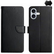 For iPhone 16 Genuine Leather Fingerprint-proof Flip Phone Case(Black)