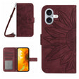 For iPhone 16 Skin Feel Sun Flower Embossed Flip Leather Phone Case with Lanyard(Wine Red) - iPhone 16 Cases by PMC TechLife | Online Shopping South Africa | PMC TechLife | Buy Now Pay Later Mobicred