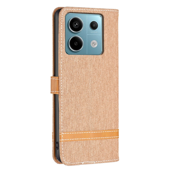 For Xiaomi Redmi Note 13 Pro 4G Global Color Block Denim Texture Leather Phone Case(Brown)