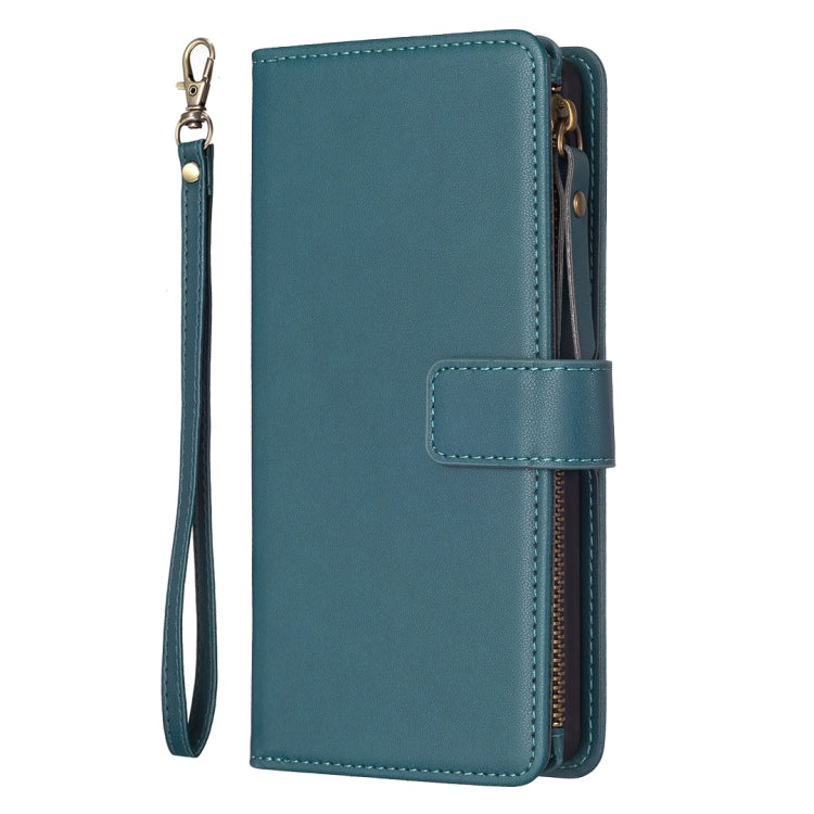 For OPPO Find X6 Pro 9 Card Slots Zipper Wallet Leather Flip Phone Case(Green)
