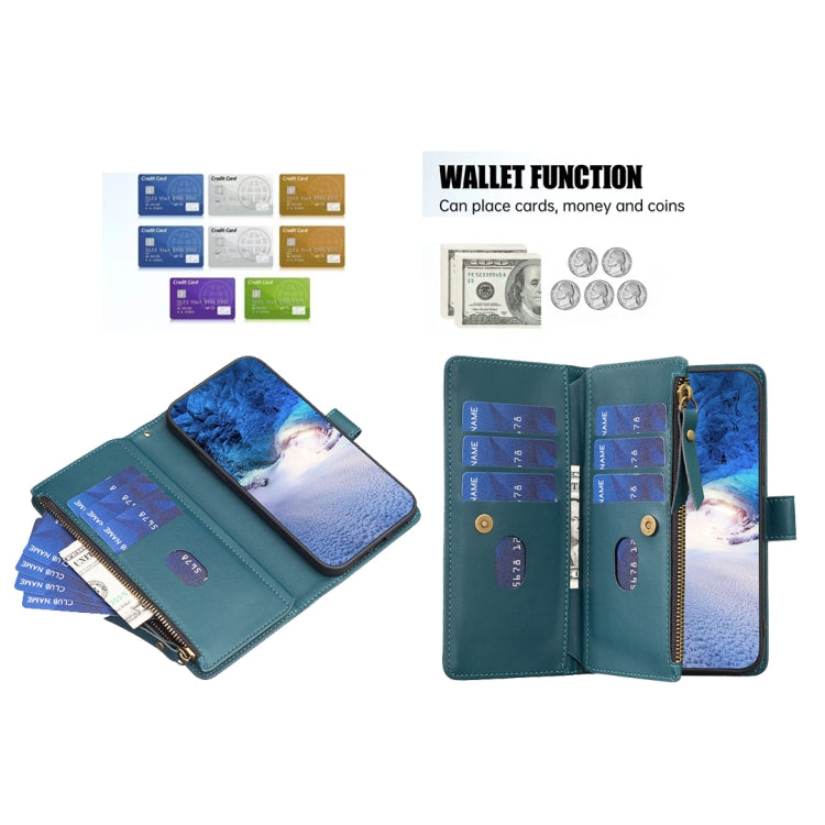 For Samsung Galaxy A25 5G 9 Card Slots Zipper Wallet Leather Flip Phone Case(Green)