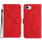 For iPhone 16e Stitching Embossed Leather Phone Case(Red)