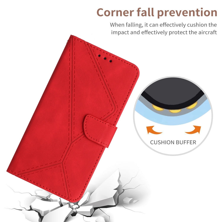 For iPhone 16e Stitching Embossed Leather Phone Case(Red)