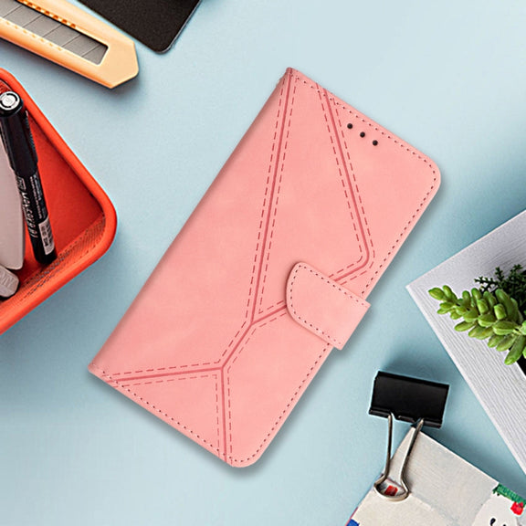 For iPhone 16 Plus Stitching Embossed Leather Phone Case(Pink)