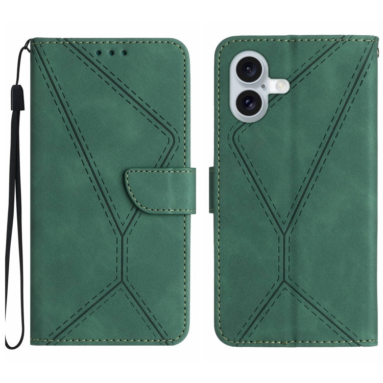 For iPhone 16 Stitching Embossed Leather Phone Case(Green)