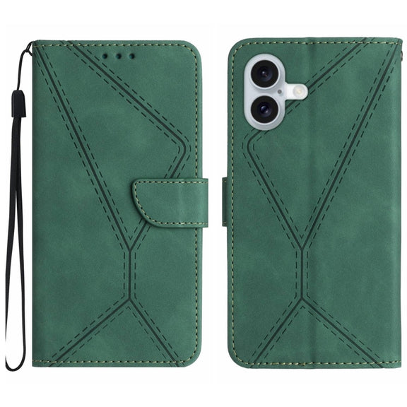 For iPhone 16 Stitching Embossed Leather Phone Case(Green)