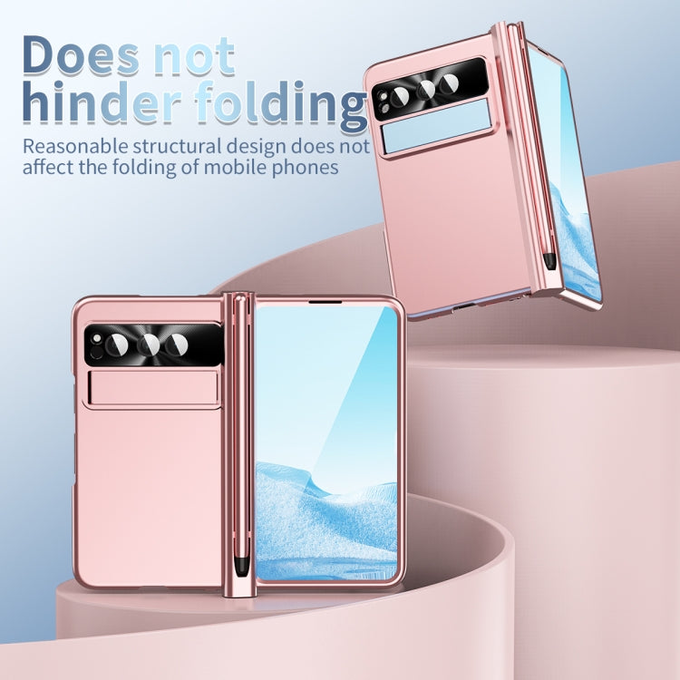 For Google Pixel Fold Integrated Electroplating Pen Slot Folding Phone Case with Stylus(Pink)