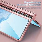 For Google Pixel Fold Integrated Electroplating Pen Slot Folding Phone Case with Stylus(Pink)