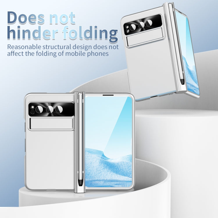 For Google Pixel Fold Integrated Electroplating Pen Slot Folding Phone Case with Stylus(Silver)