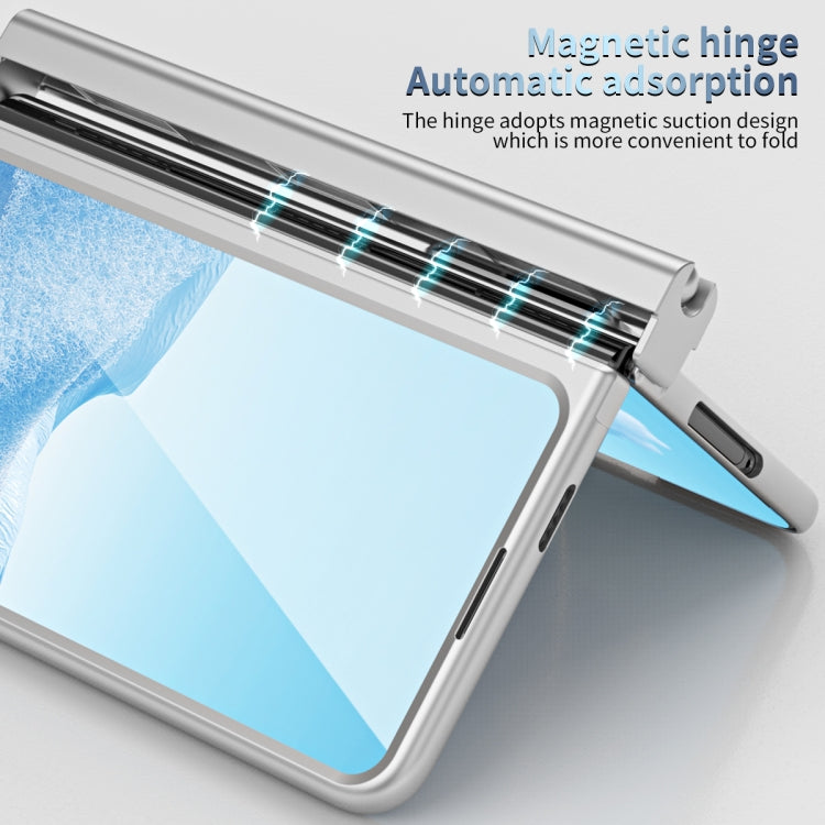 For Google Pixel Fold Integrated Electroplating Pen Slot Folding Phone Case with Stylus(Silver)
