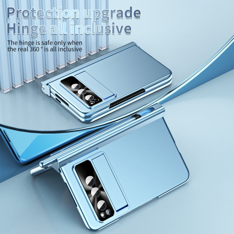 For Google Pixel Fold Integrated Electroplating PC All-inclusive Phone Case with Hinge(Blue)