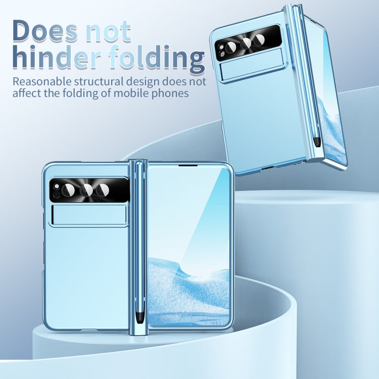 For Google Pixel Fold Integrated Electroplating PC All-inclusive Phone Case with Hinge(Blue)