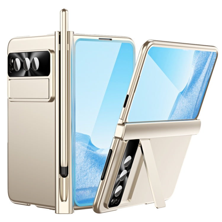 For Google Pixel Fold Integrated Electroplating Pen Slot Double Hinge Folding Phone Case with Stylus(Gold)