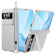 For Google Pixel Fold Integrated Electroplating Pen Slot Double Hinge Folding Phone Case with Stylus(Silver) - Google Cases by PMC TechLife | Online Shopping South Africa | PMC TechLife | Buy Now Pay Later Mobicred