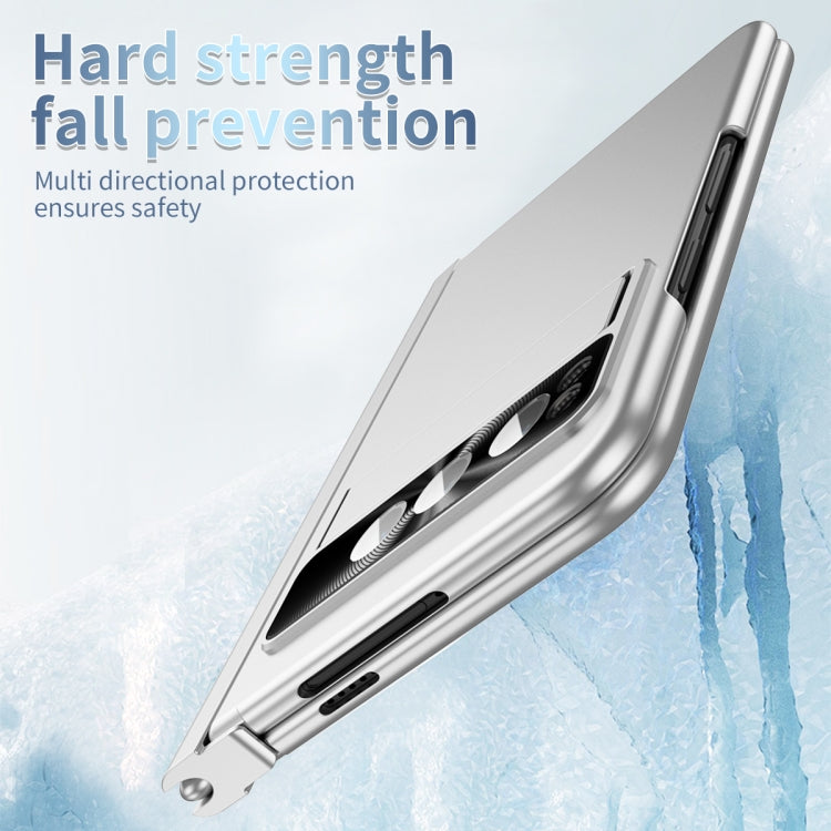 For Google Pixel Fold Integrated Electroplating Pen Slot Double Hinge Folding Phone Case with Stylus(Silver)
