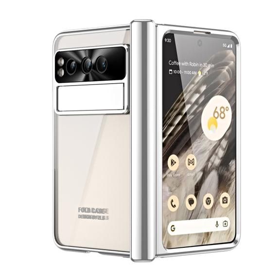 For Google Pixel Fold Integrated Electroplating Folding Phone Case with Hinge(Silver)
