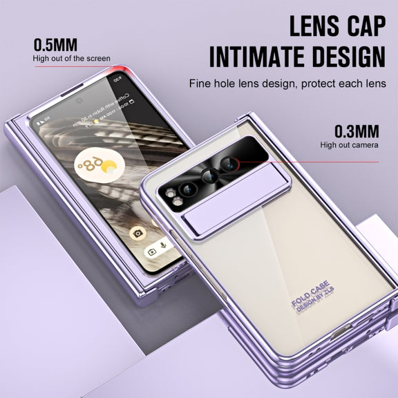 For Google Pixel Fold Integrated Electroplating Folding Phone Case with Hinge(Purple)