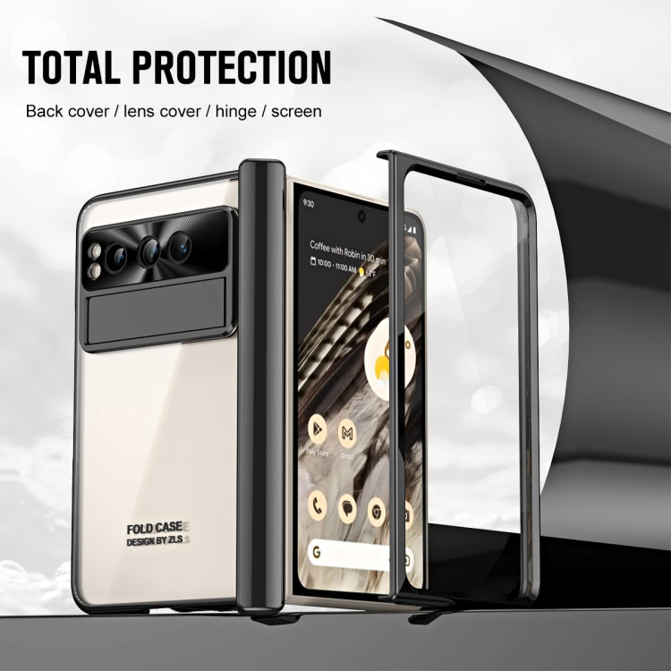 For Google Pixel Fold Integrated Electroplating Folding Phone Case with Pen Slot(Black)