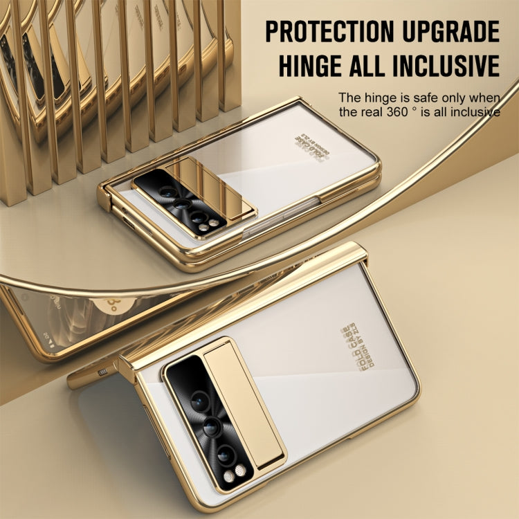 For Google Pixel Fold Integrated Electroplating Folding Phone Case with Pen Slot(Tyrant Gold)