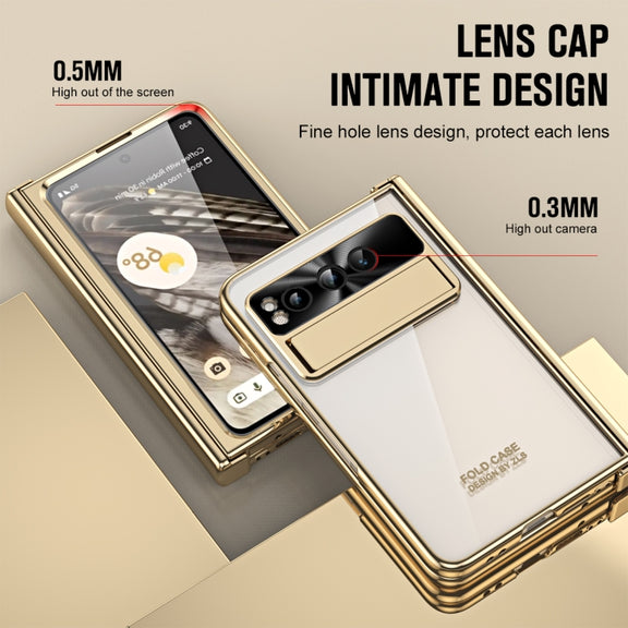 For Google Pixel Fold Integrated Electroplating Folding Phone Case with Pen Slot(Tyrant Gold)