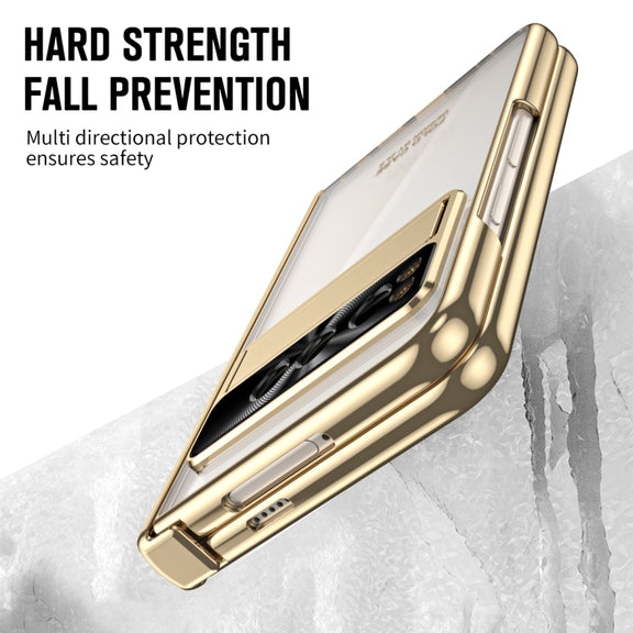 For Google Pixel Fold Integrated Electroplating Folding Phone Case with Pen Slot(Tyrant Gold)