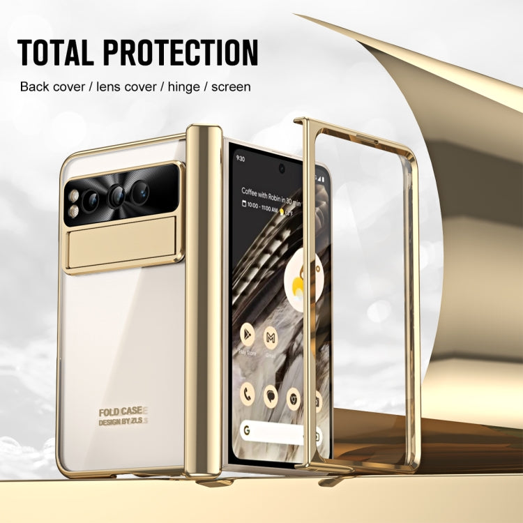 For Google Pixel Fold Integrated Electroplating Folding Phone Case with Pen Slot(Tyrant Gold)
