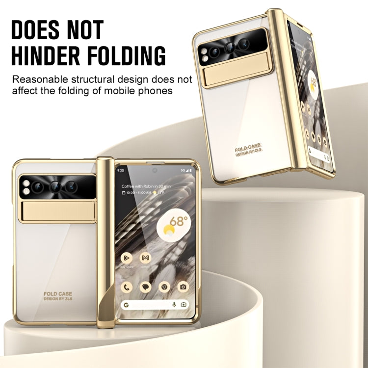 For Google Pixel Fold Integrated Electroplating Folding Phone Case with Pen Slot(Tyrant Gold)