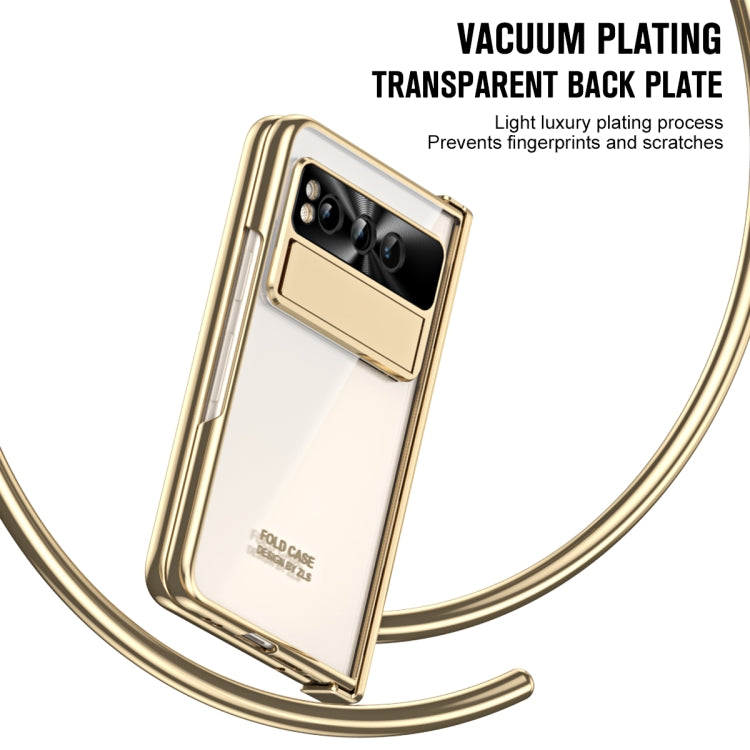 For Google Pixel Fold Integrated Electroplating Folding Phone Case with Pen Slot(Tyrant Gold)