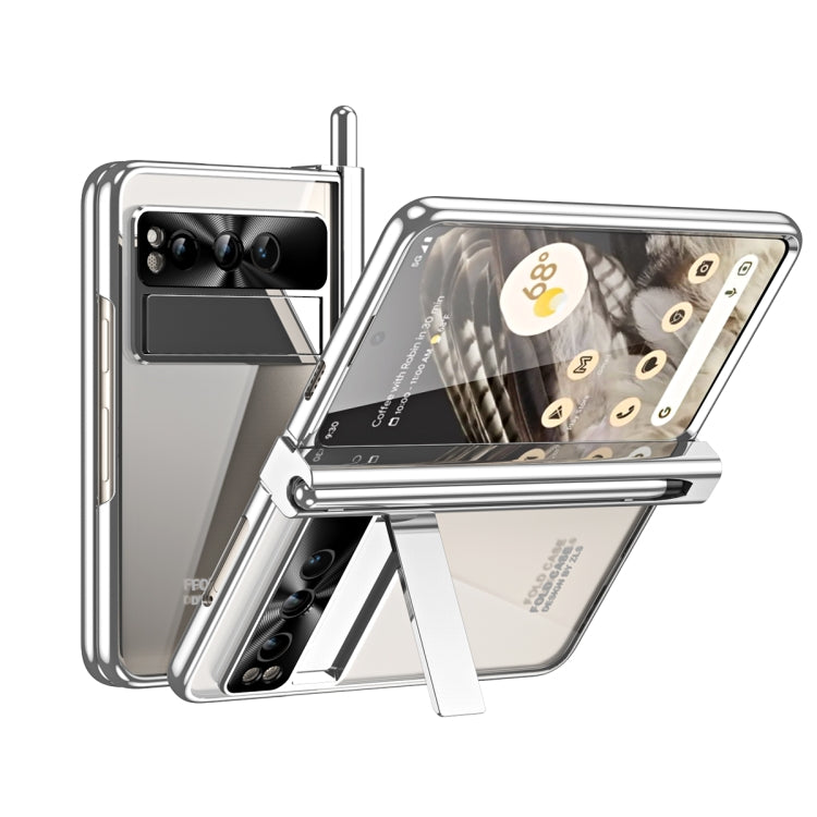 For Google Pixel Fold Integrated Electroplating Folding Phone Case with Pen Slot(Silver)