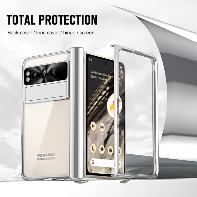 For Google Pixel Fold Integrated Electroplating Folding Phone Case with Pen Slot(Silver)