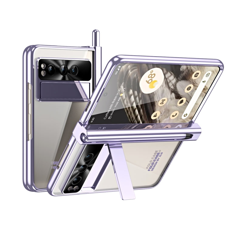 For Google Pixel Fold Integrated Electroplating Folding Phone Case with Pen Slot(Purple)