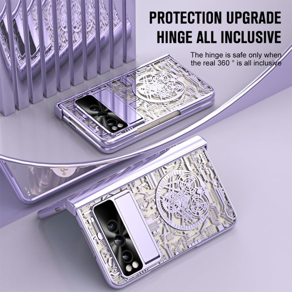 For Google Pixel Fold Mechanical Legend Integrated Electroplating All-inclusive Phone Case(Purple)