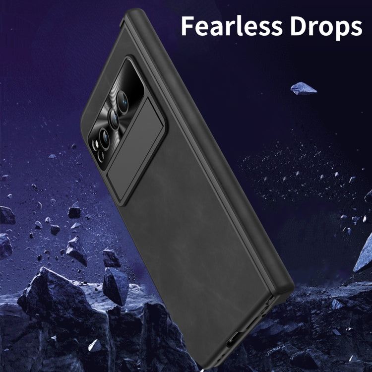 For Google Pixel Fold Integrated Napa Texture All-inclusive Phone Case with Hinge(Black)