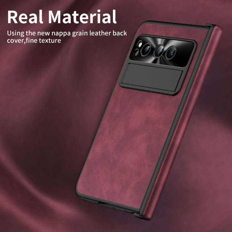 For Google Pixel Fold Integrated Napa Texture All-inclusive Phone Case with Hinge(Red)