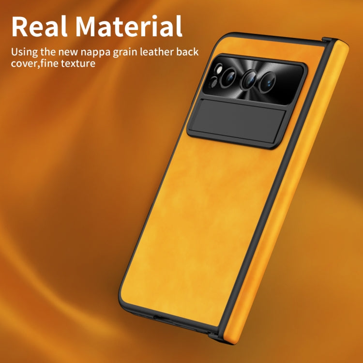 For Google Pixel Fold Integrated Napa Texture All-inclusive Phone Case with Hinge(Yellow)
