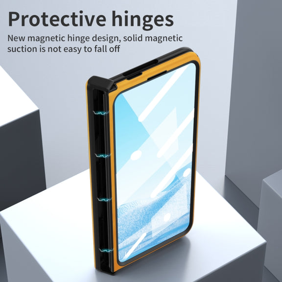 For Google Pixel Fold Integrated Napa Texture All-inclusive Phone Case with Hinge(Yellow)