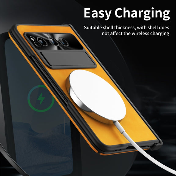 For Google Pixel Fold Integrated Napa Texture All-inclusive Phone Case with Hinge(Yellow)