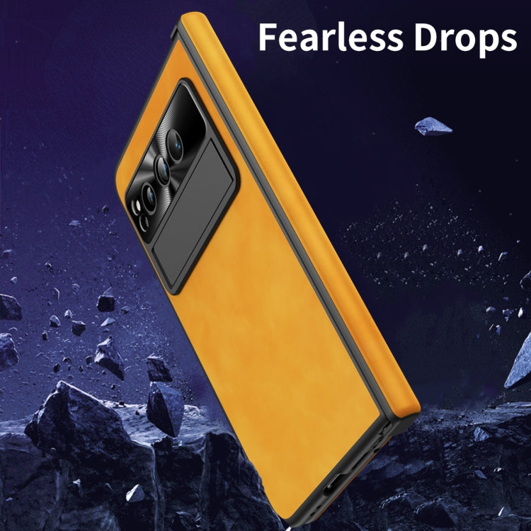 For Google Pixel Fold Integrated Napa Texture All-inclusive Phone Case with Hinge(Yellow)