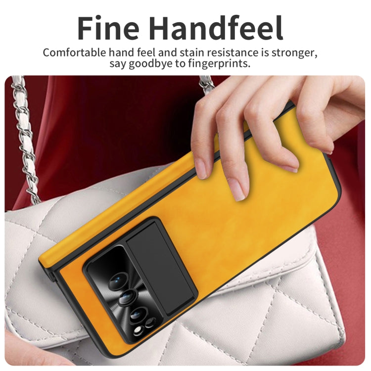 For Google Pixel Fold Integrated Napa Texture All-inclusive Phone Case with Hinge(Yellow)