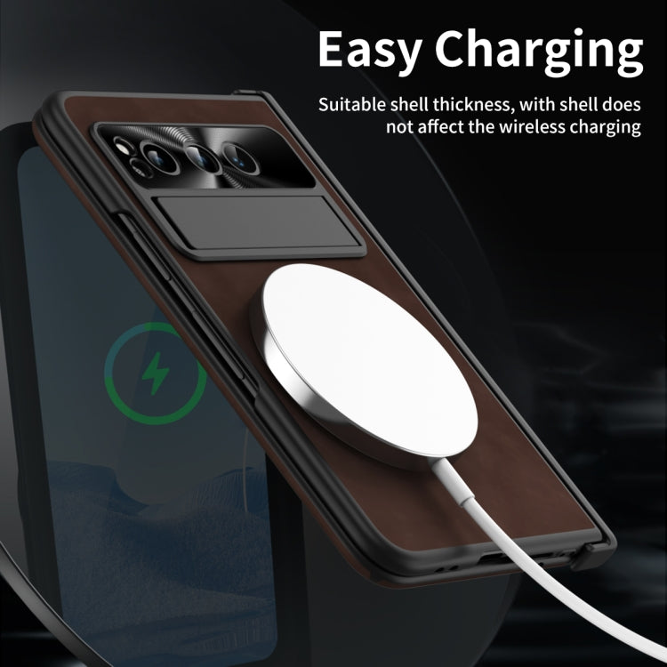 For Google Pixel Fold Integrated Napa Texture All-inclusive Phone Case with Hinge(Coffee)