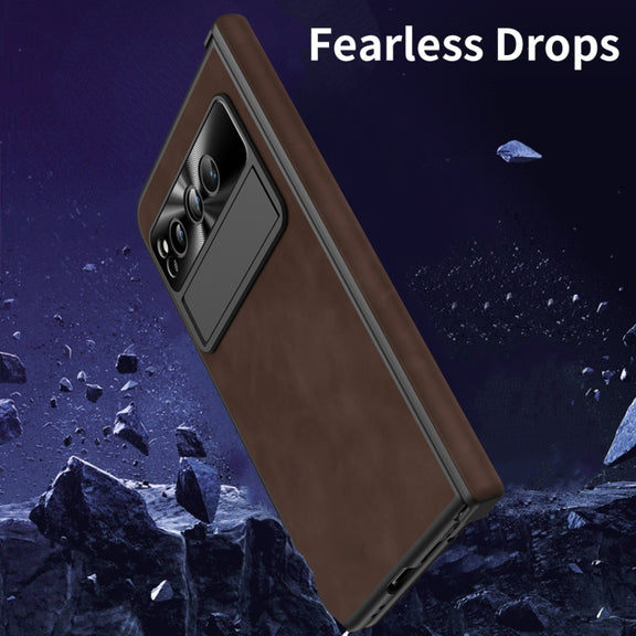 For Google Pixel Fold Integrated Napa Texture All-inclusive Phone Case with Hinge(Coffee)