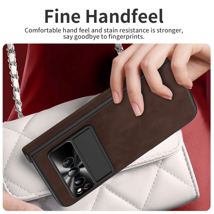 For Google Pixel Fold Integrated Napa Texture All-inclusive Phone Case with Hinge(Coffee)