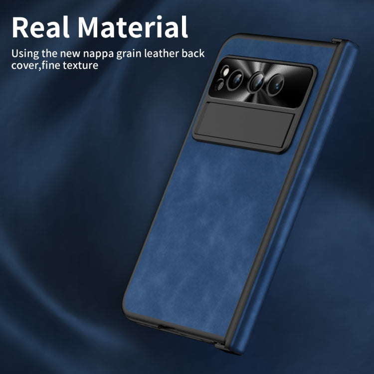 For Google Pixel Fold Integrated Napa Texture All-inclusive Phone Case with Hinge(Blue)