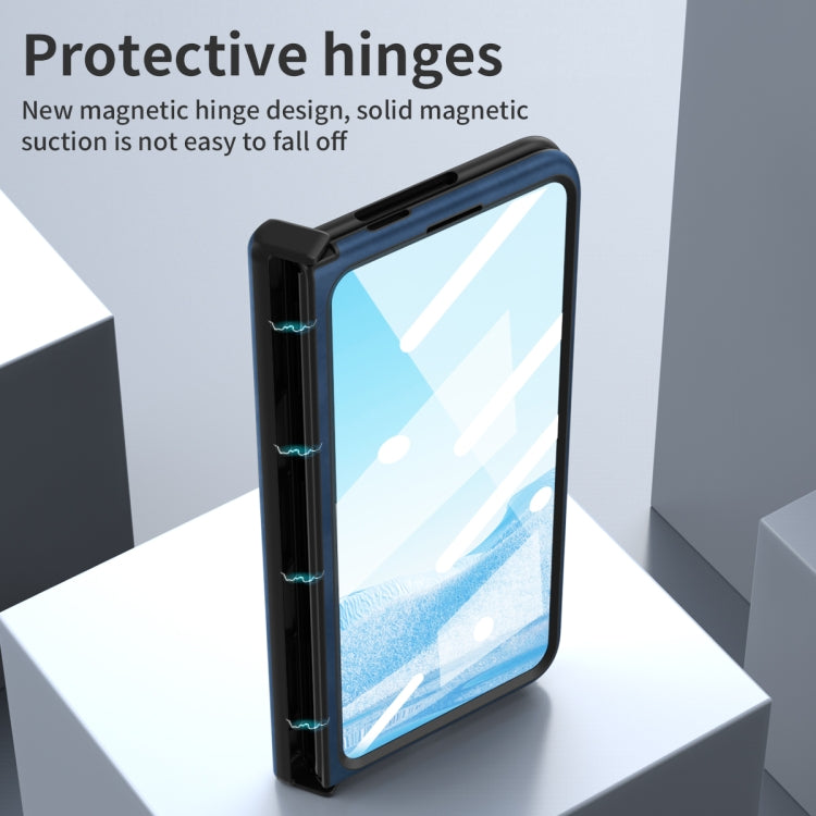 For Google Pixel Fold Integrated Napa Texture All-inclusive Phone Case with Hinge(Blue)