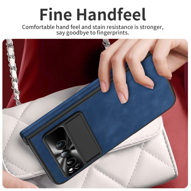 For Google Pixel Fold Integrated Napa Texture All-inclusive Phone Case with Hinge(Blue)