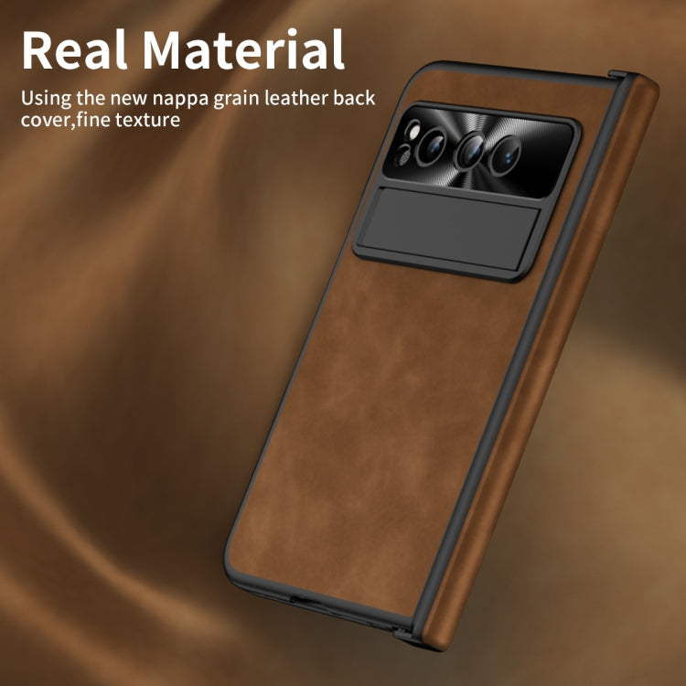 For Google Pixel Fold Integrated Napa Texture All-inclusive Phone Case with Hinge(Brown)