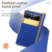 For Google Pixel Fold Litchi Pattern Electroplating Folding Phone Case with Hinge(Royal Blue)