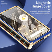 For Google Pixel Fold Litchi Pattern Electroplating Folding Phone Case with Hinge(Royal Blue)